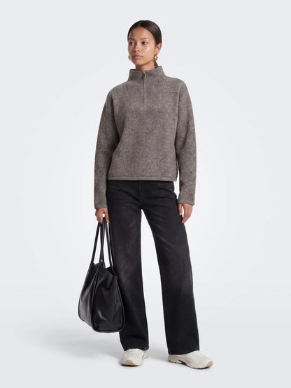 CLARA HALF ZIP UP SWEATER (BROWN) | ONLY