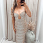 RHINESTONE EMBELLISHED CHAIN LIKE DRESS (BANJUL) NUDE