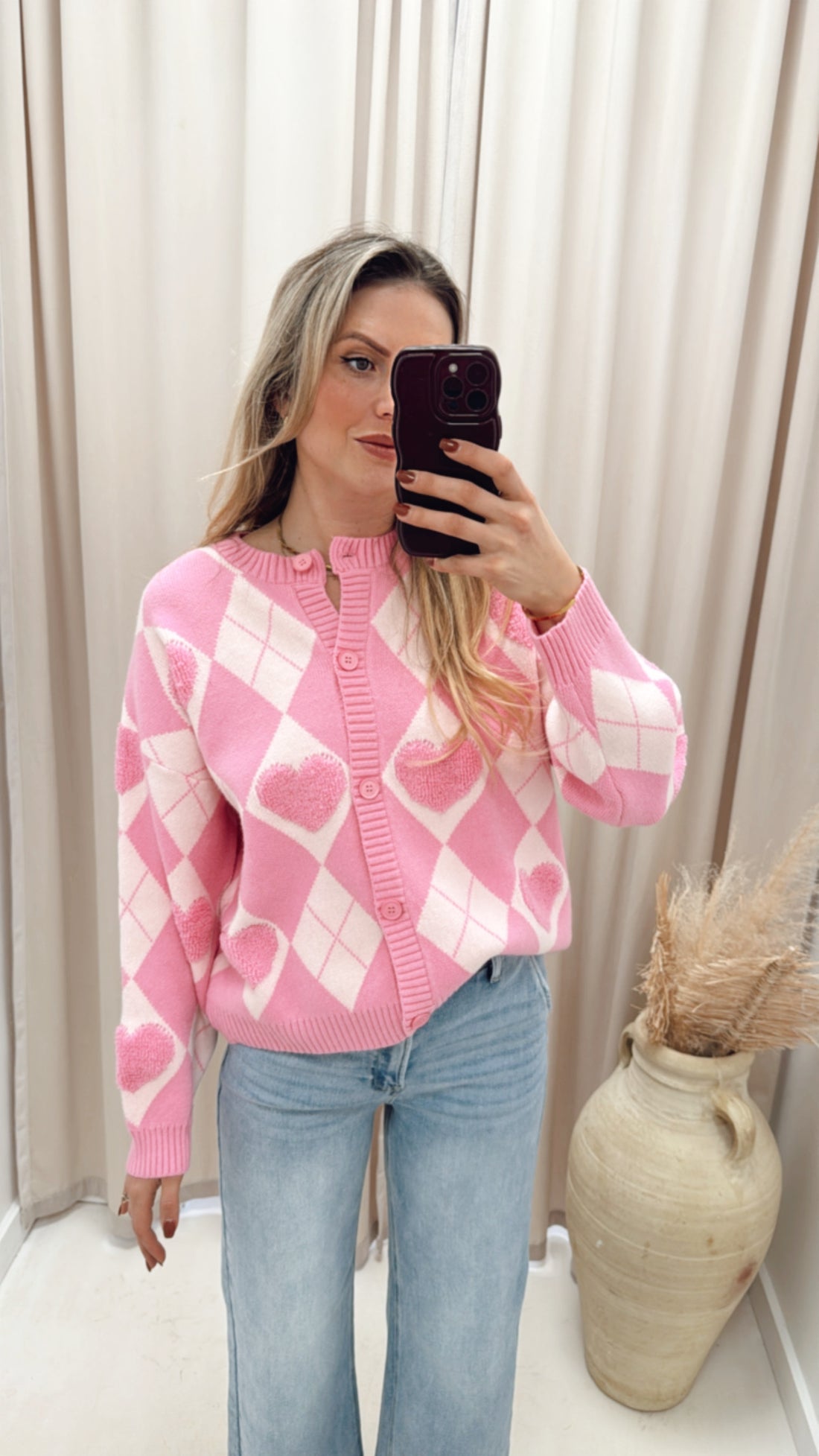 PINK HEART CARDIGAN (PINK)