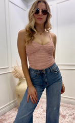 NEW SARA SHIRRED LACE BODYSUIT (ROSE/NUDE)