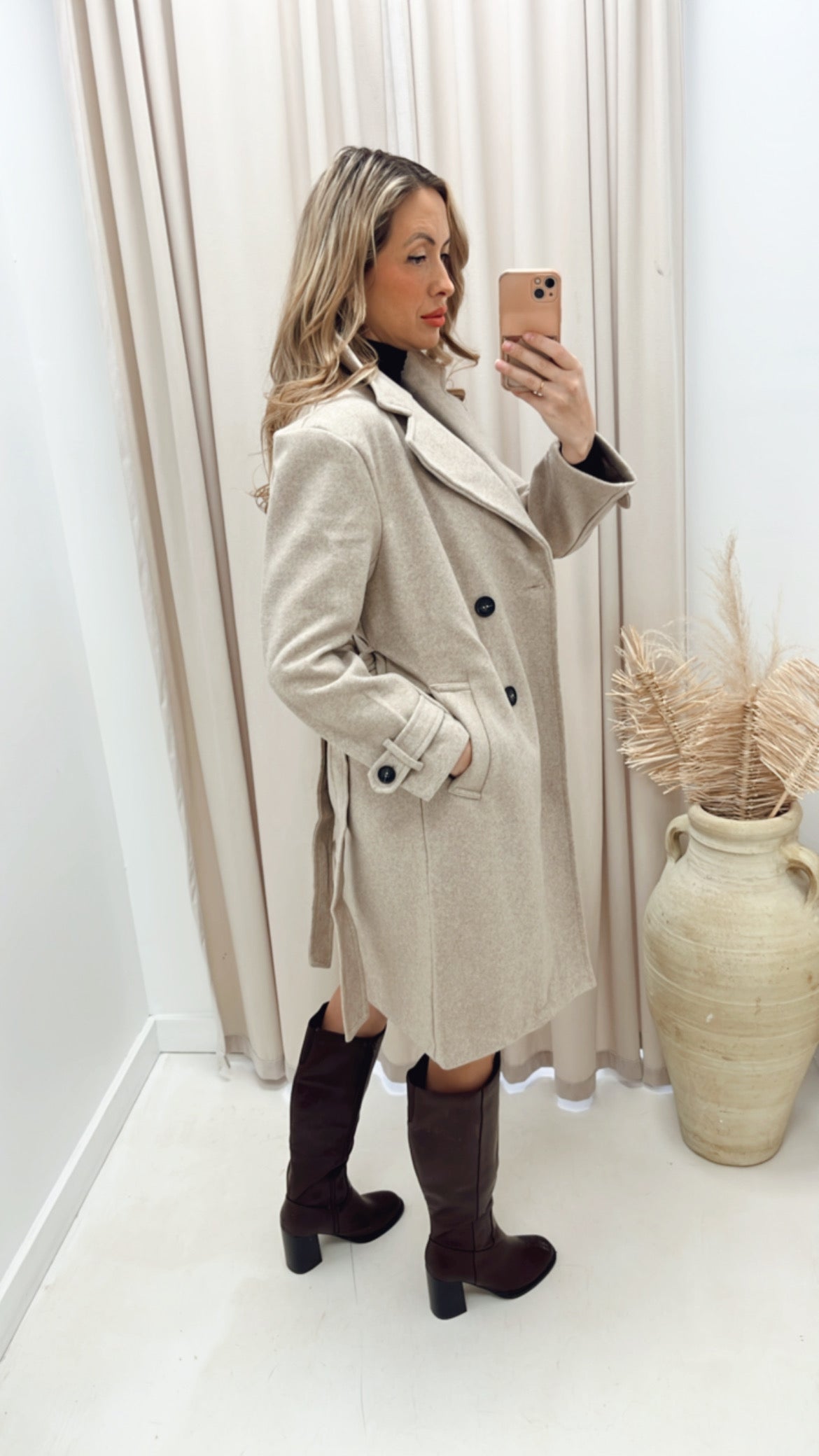 ANGELINA  DOUBLE BREASTED WRAP COAT  (OATMEAL)