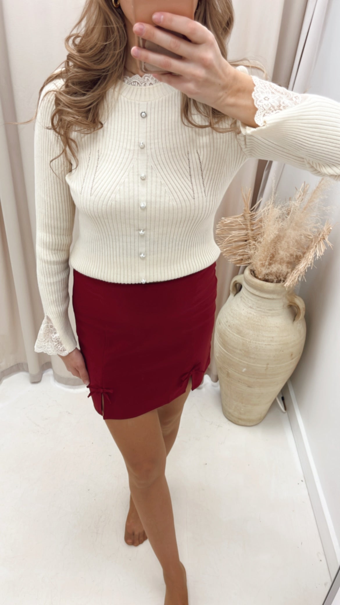 SCARLET BOW MINI SKIRT (BURGUNDY)