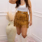 NEW NEVE FRINGE RHINESTONE BELTED SKIRT (BROWN)