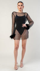 AMBER RHINESTONE MESH DRESS (BLACK)