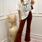NEW LEONA SUEDE HIGH RISE FLARE PANTS (BROWN)