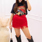 NEW RHODEO FRINGE MINI SKIRT (RED)