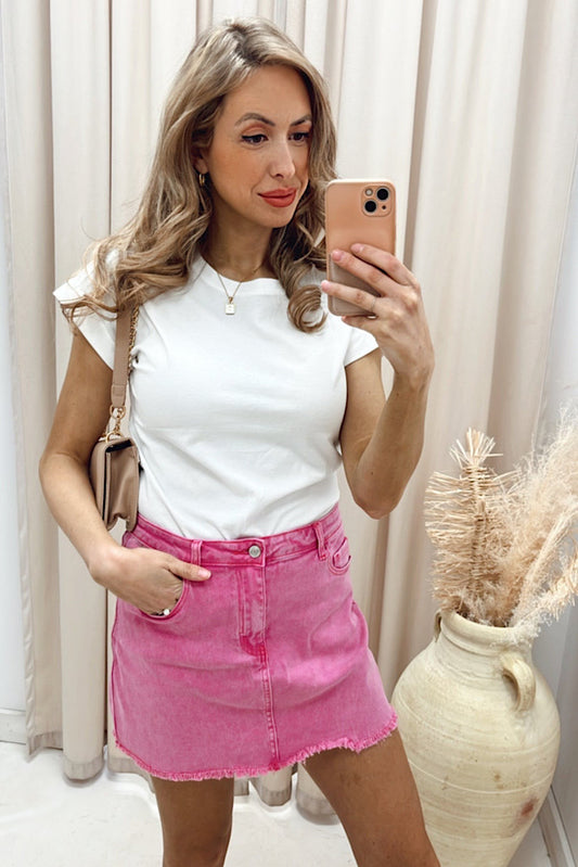NEW WILLOW DENIM SKIRT (HOT PINK)