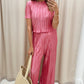 VIVIAN PINK PLISSE SATIN PANT SET