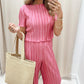 VIVIAN PINK PLISSE SATIN PANT SET
