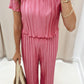 VIVIAN PINK PLISSE SATIN PANT SET