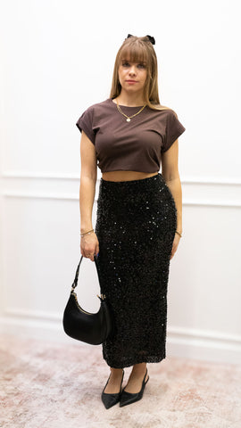 MAXINE SEQUIN MAXI SKIRT | BLACK