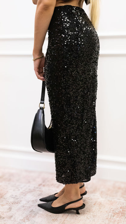 MAXINE SEQUIN MAXI SKIRT | BLACK