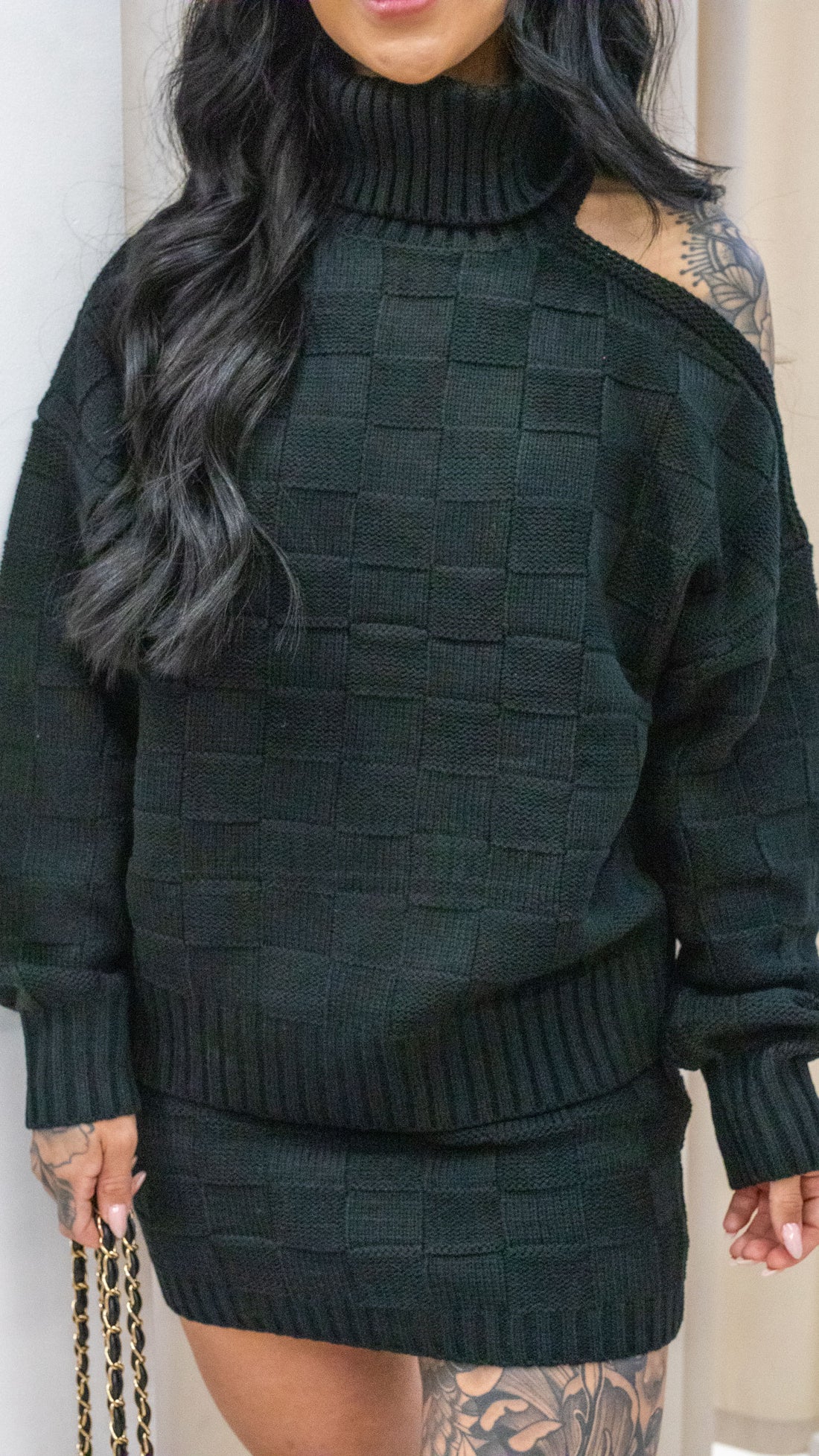 ONYX CHECKERED 2-PIECE KNIT SKIRT SET