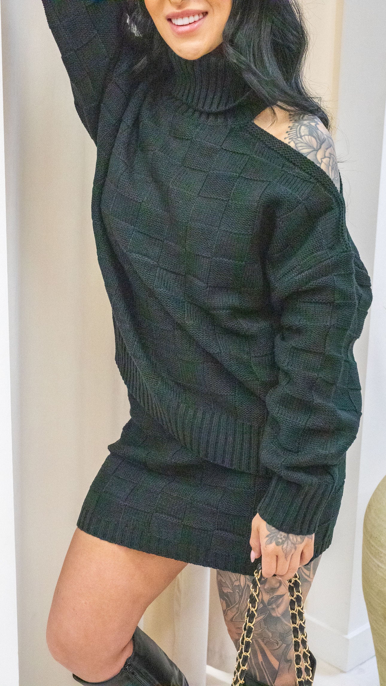 ONYX CHECKERED 2-PIECE KNIT SKIRT SET