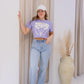 NEW CROPPED DREAMER LONGHORN GRAPHIC T-SHIRT (LAVENDER)