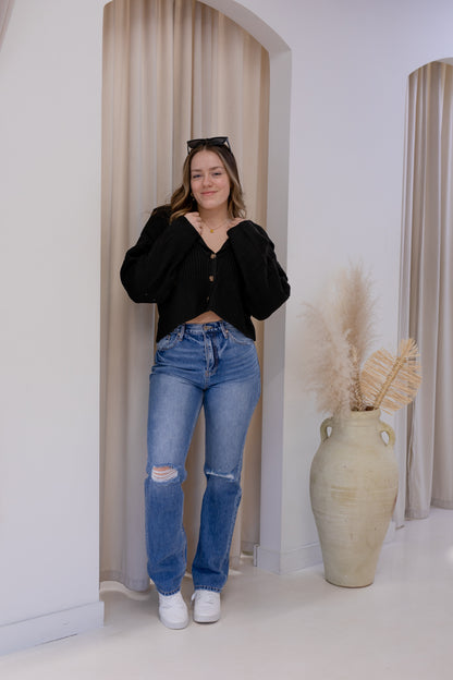 NEW LAUREN KNIT V-NECK SWEATER (BLACK)