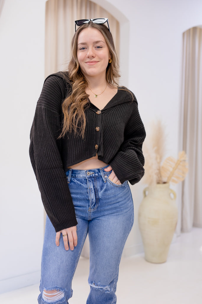 NEW LAUREN KNIT V-NECK SWEATER (BLACK)