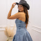 NEW MAIA DENIM STRAPLESS DRESS (MEDIUM WASH)