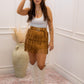 NEW NEVE FRINGE RHINESTONE BELTED SKIRT (BROWN)