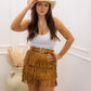 NEW NEVE FRINGE RHINESTONE BELTED SKIRT (BROWN)