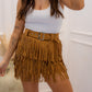 NEW NEVE FRINGE RHINESTONE BELTED SKIRT (BROWN)