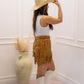NEW NEVE FRINGE RHINESTONE BELTED SKIRT (BROWN)