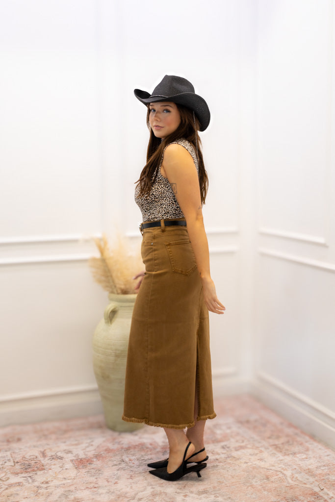 NEW AVA HIGHRISE MAXI SKIRT (TAUPE)