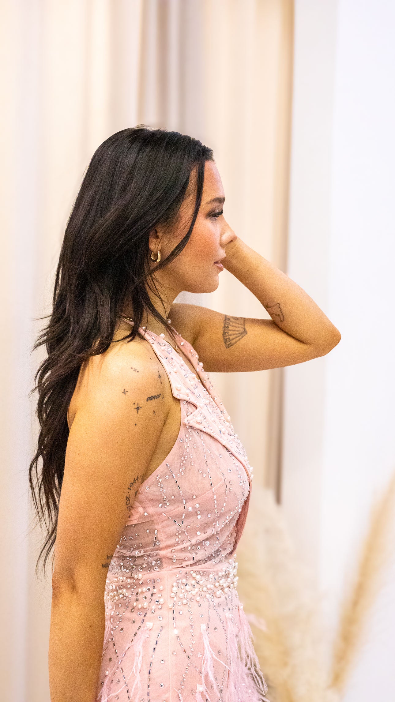 BLUSH FEATHER MINI DRESS