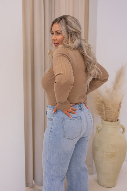 NEW SAM SHEER SWEETHEART NECKLINE LONG SLEEVE (MOCHA)