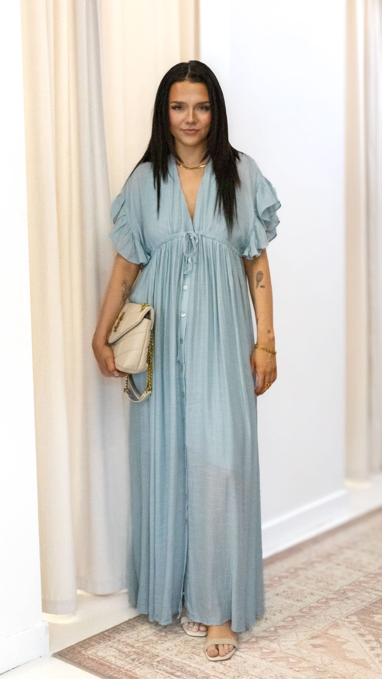 ROMANTIC BOHEMIAN FLOWY MAXI DRESS (BLUE &amp; PINK)