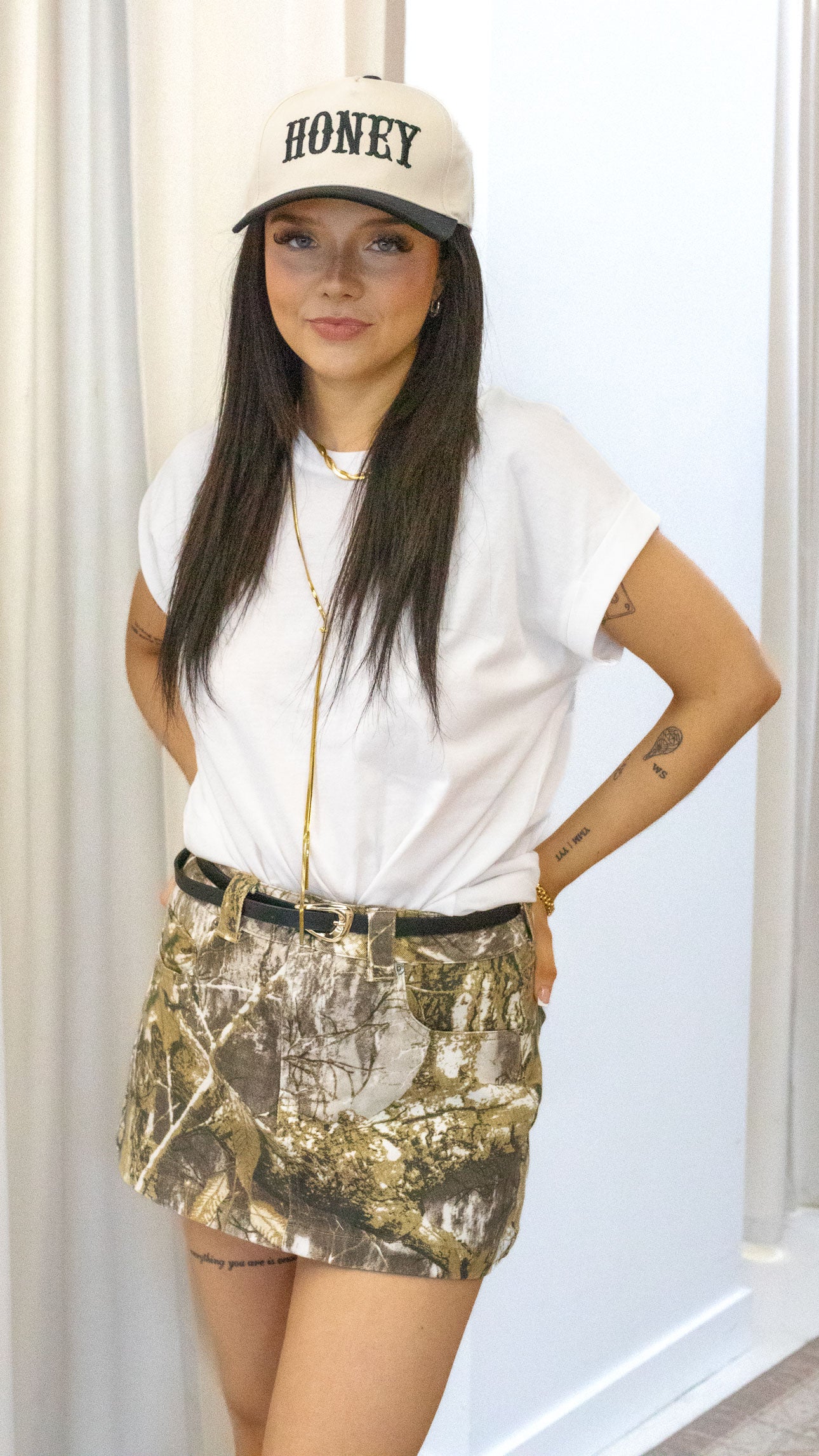 A LINE CAMO MINI SKIRT