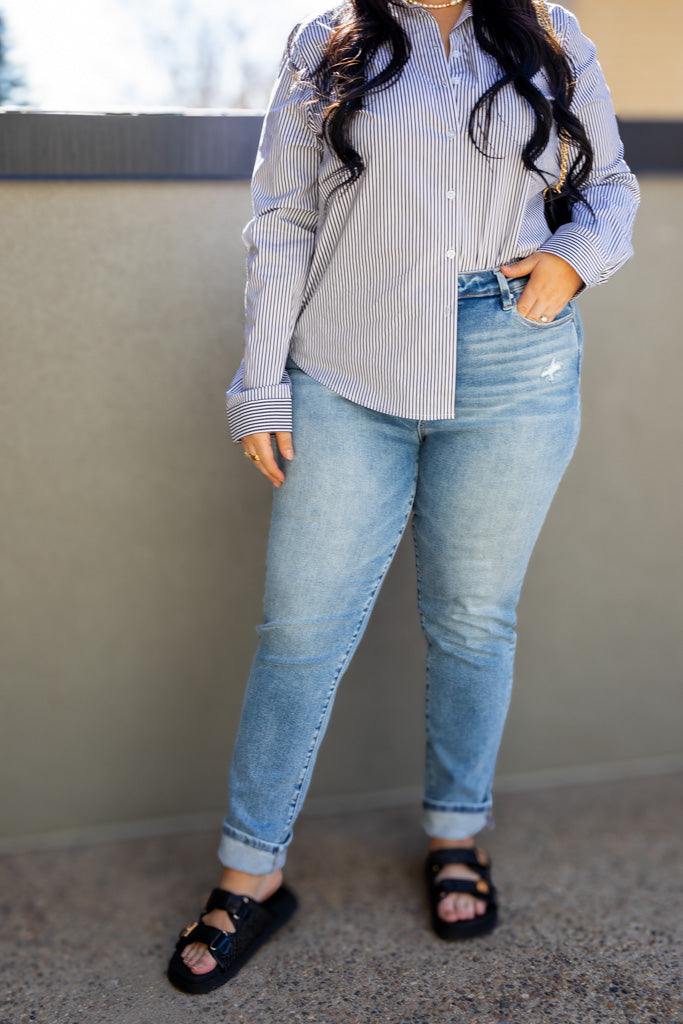 NEW ERIN BUTTON UP BLOUSE (STRIPED)