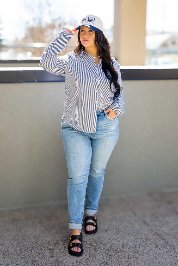 NEW ERIN BUTTON UP BLOUSE (STRIPED)