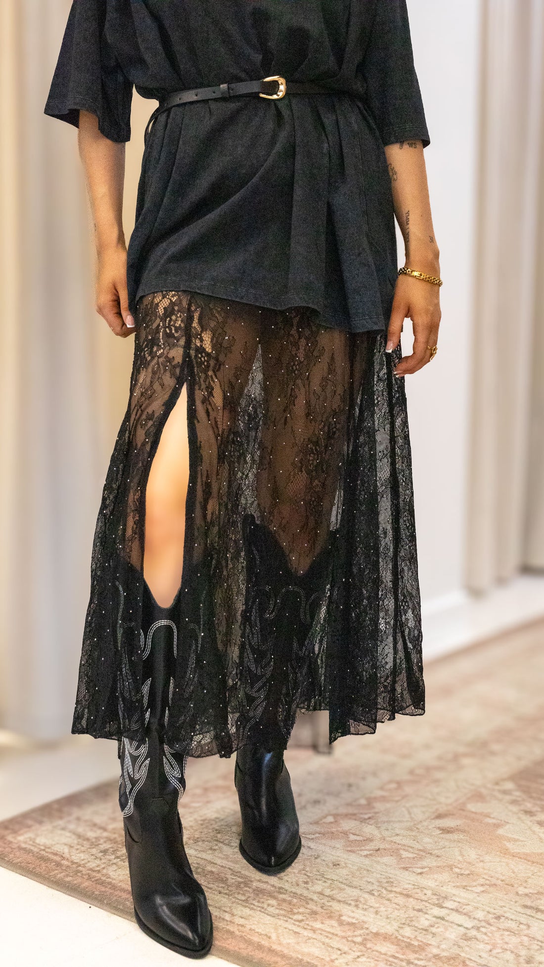 LACE RHINESTONE SKIRT