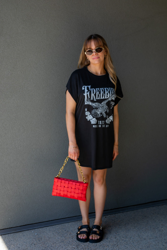 NEW BAYLA SOFT VEGAN LEATHER WOVEN WEAVED SHOULDER BAG (RED)