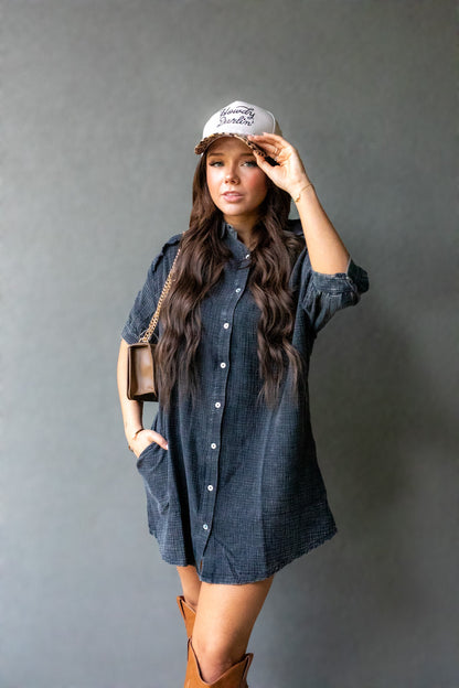 NATALIA MINI SHIRT DRESS (WASHED BLACK)