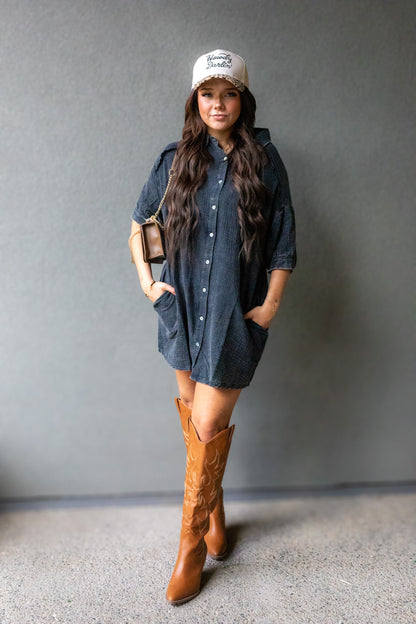 NATALIA MINI SHIRT DRESS (WASHED BLACK)