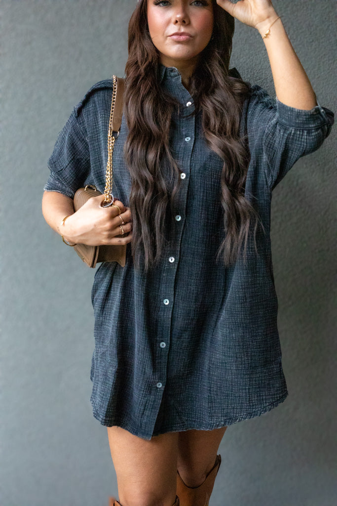 NATALIA MINI SHIRT DRESS (WASHED BLACK)