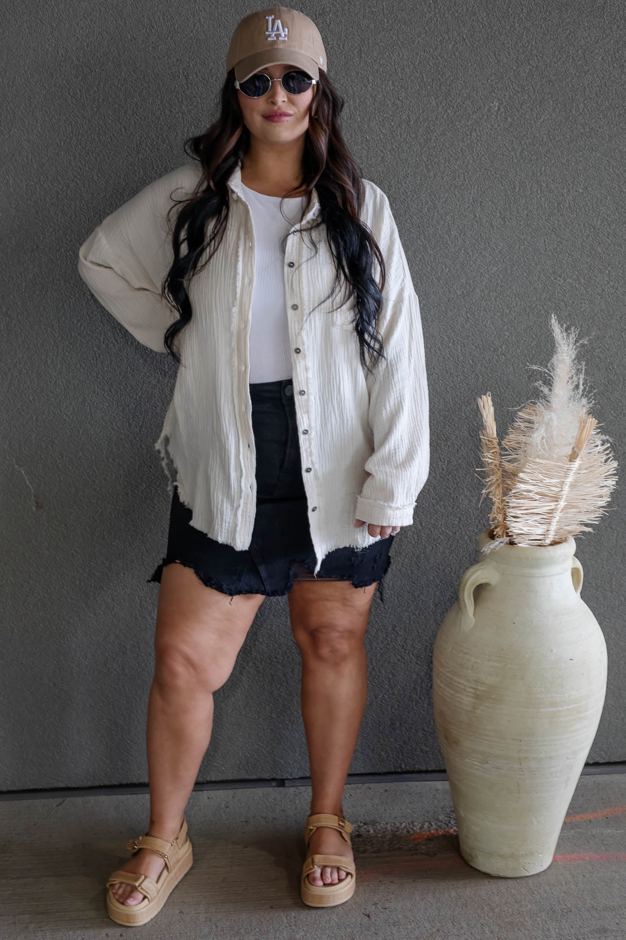 DARIA BUTTON UP GAUZE SHIRT (LIGHT BEIGE)