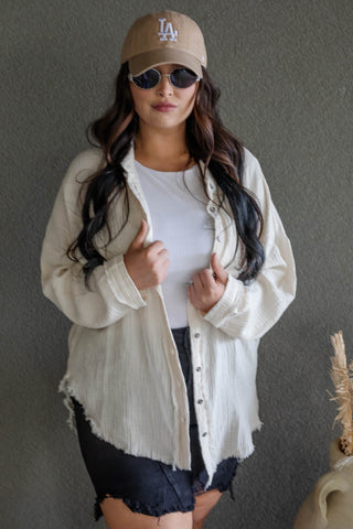 DARIA BUTTON UP GAUZE SHIRT (LIGHT BEIGE)