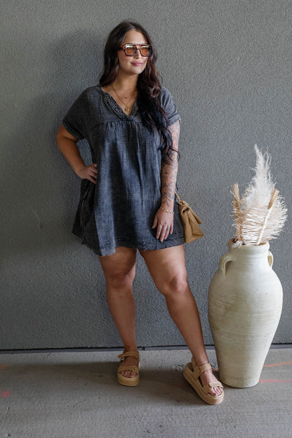 ARIANE DOUBLE GAUZE SHIRT DRESS (ASH BLACK)