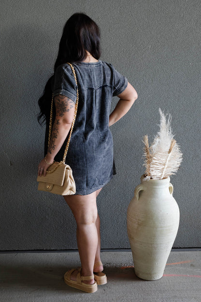 ARIANE DOUBLE GAUZE SHIRT DRESS (ASH BLACK)