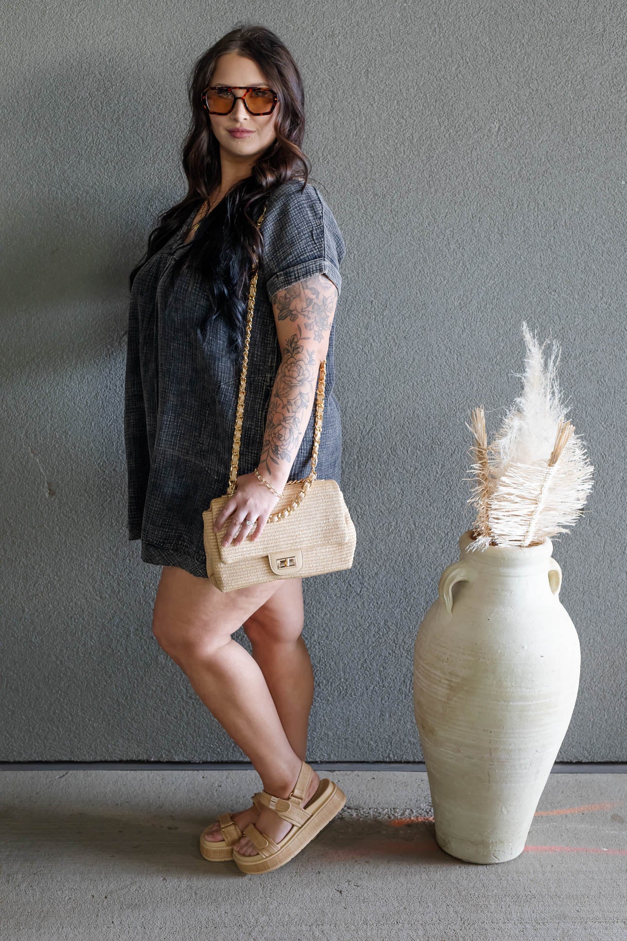 ARIANE DOUBLE GAUZE SHIRT DRESS (ASH BLACK)