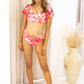 NEW BREANNA PRINTED SQUARE NECK PUFF SLEEVE BIKINI (PINK)