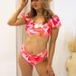 NEW BREANNA PRINTED SQUARE NECK PUFF SLEEVE BIKINI (PINK)