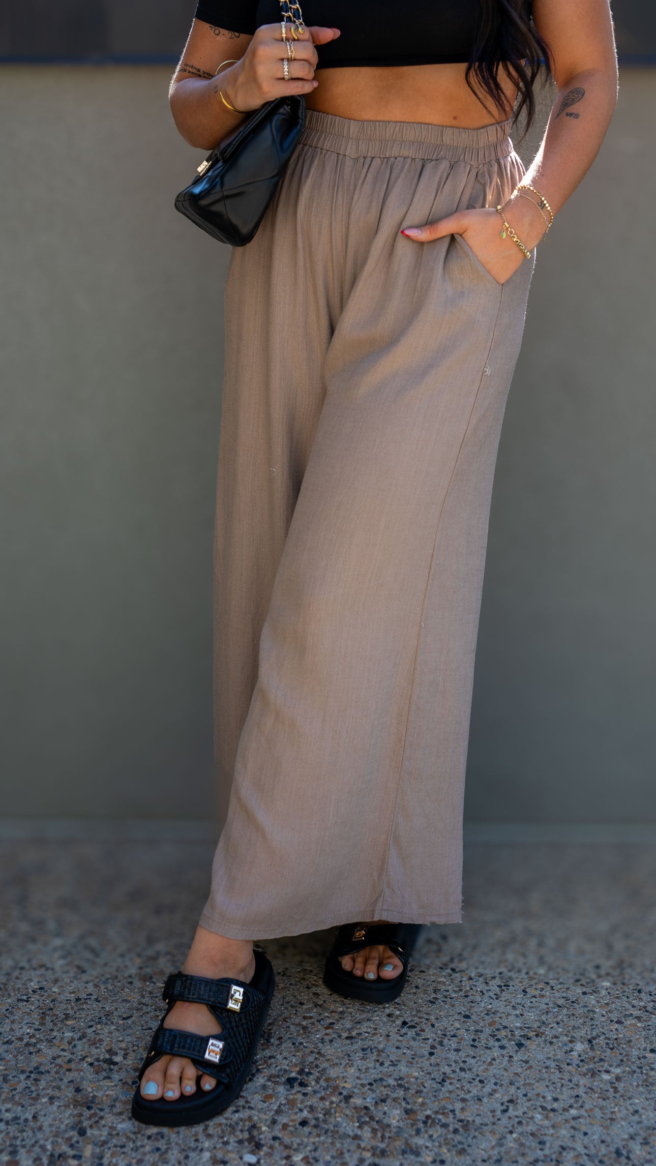 LORA LINEN STRAIGHT LEG PANT (BROWN)