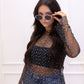TAYLA MESH SPARKLY TOP & BRA(BLACK)