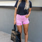 WILLOW DISTRESSED DENIM SHORTS (PINK)(BLACK)