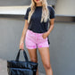 WILLOW DISTRESSED DENIM SHORTS (PINK)(BLACK)