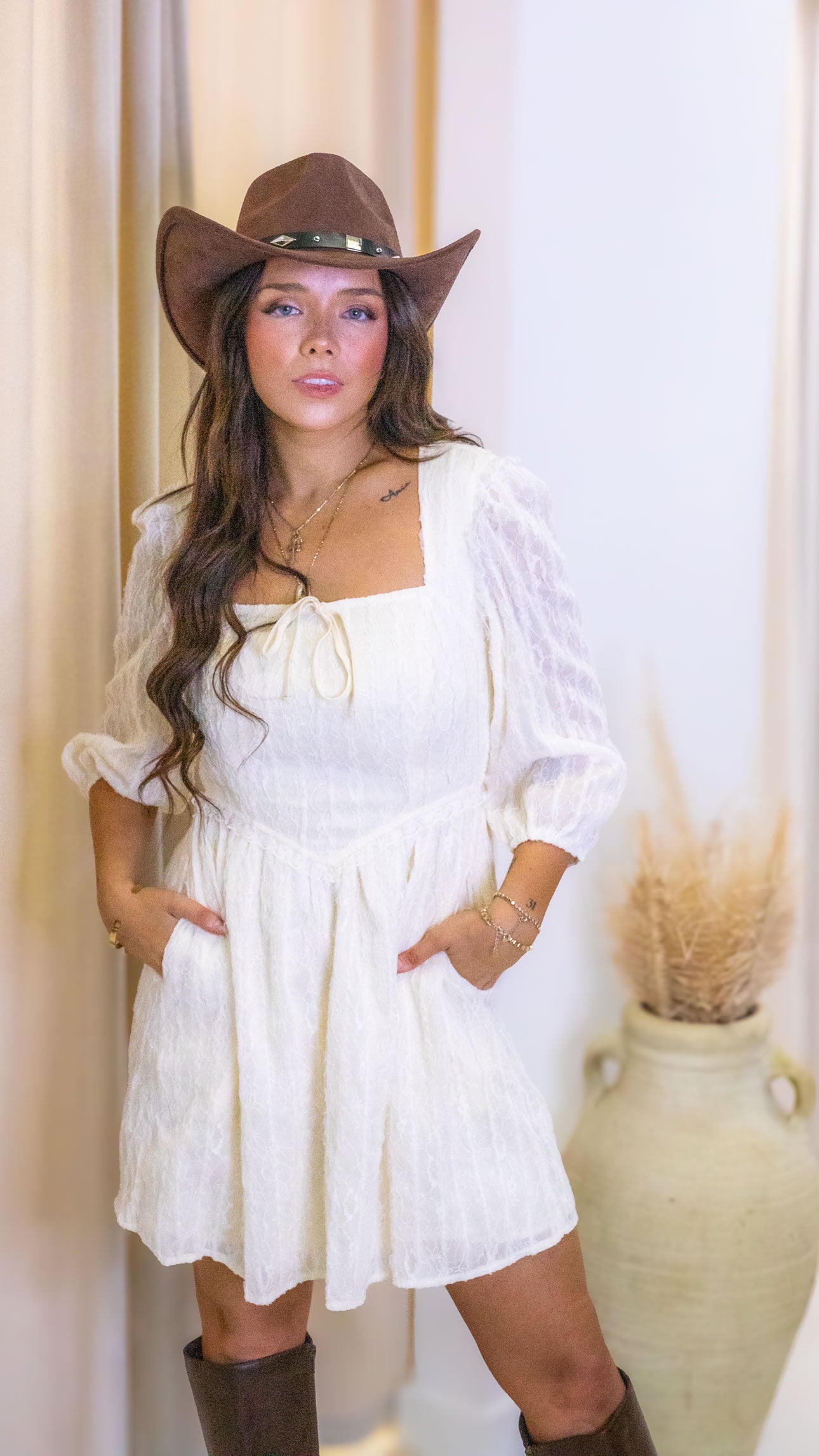 FORTE TEXTURED LACE DRESS (IVORY)